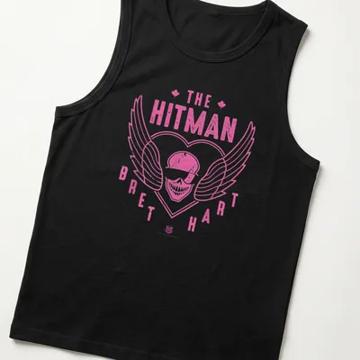 Retro distressed shirt featuring a skull with wings and Bret Hart's name in pink and white — printed on a tank top