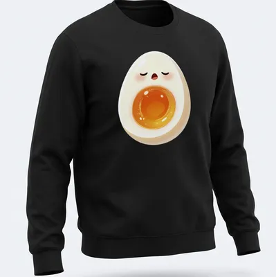 Kawaii sleepy egg graphic featuring a yolk face in white, yellow, and orange — printed on a unisex sweatshirt