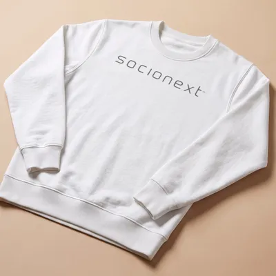 Sleek Socionext logo in gray and white on a modern — printed on a unisex sweatshirt