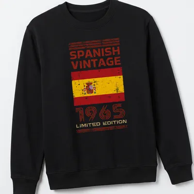 Vintage distressed Spanish Vintage 1965 t-shirt featuring the Spanish flag — printed on a unisex sweatshirt