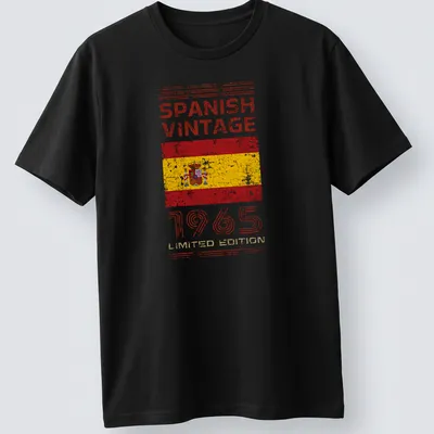 Vintage distressed Spanish Vintage 1965 t-shirt featuring the Spanish flag — printed on a unisex t-shirt