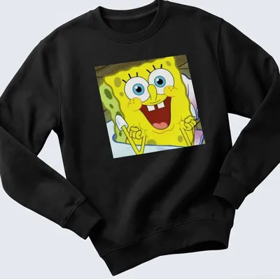 Cartoon design of Spongebob Squarepants in yellow, blue, and white — printed on a unisex sweatshirt