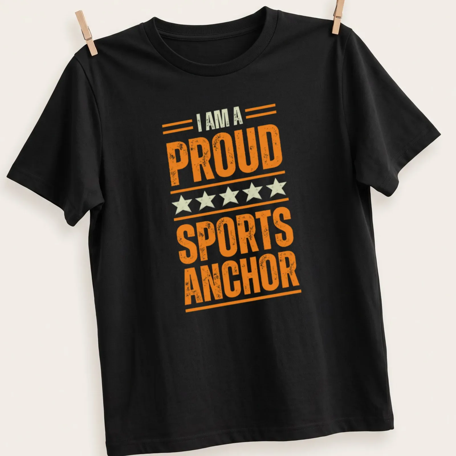 Vintage distressed shirt with the phrase 'I AM A PROUD SPORTS ANCHOR' and a sports anchor graphic. — printed on a unisex t-shirt