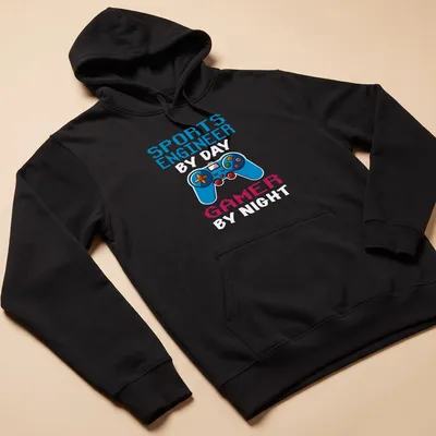 Pixel art Sports Engineer Gamer t-shirt with a video game controller design — printed on a unisex hoodie