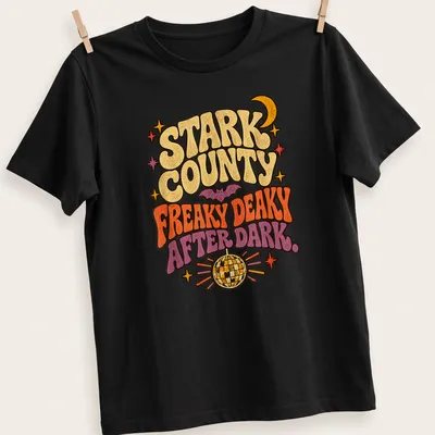 Retro design of a bat under a disco ball with vibrant colors and playful text.
