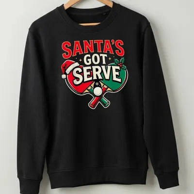 Colorful design featuring table tennis paddles with a Santa hat and festive text. — printed on a unisex sweatshirt