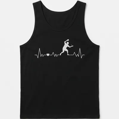 Minimalist T-shirt featuring Ping Pong heartbeat design with a player graphic — printed on a tank top