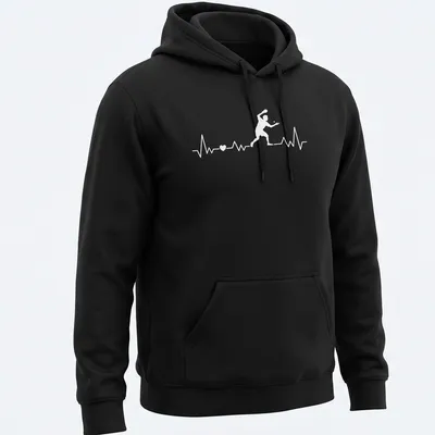 Minimalist T-shirt featuring Ping Pong heartbeat design with a player graphic — printed on a unisex hoodie