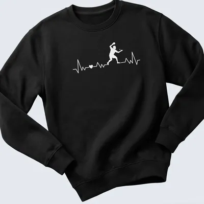 Minimalist T-shirt featuring Ping Pong heartbeat design with a player graphic — printed on a unisex sweatshirt