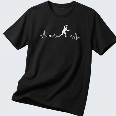 Minimalist T-shirt featuring Ping Pong heartbeat design with a player graphic — printed on a unisex t-shirt