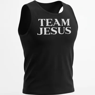 Bold typography Team Jesus t-shirt with white lettering — printed on a tank top