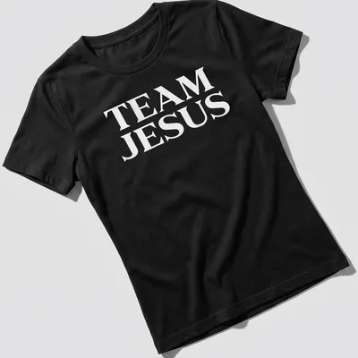 Bold typography Team Jesus t-shirt with white lettering — printed on a women's shirt