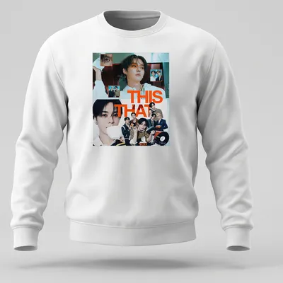 Collage graphic of K-Pop groups with vibrant colors and bold text — printed on a unisex sweatshirt