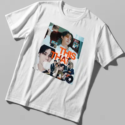 Collage graphic of K-Pop groups with vibrant colors and bold text — printed on a unisex t-shirt