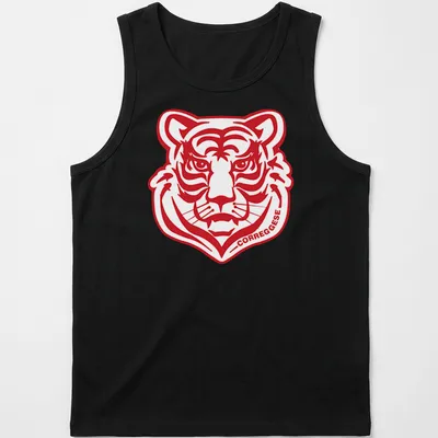 Bold graphic Correggese logo with a fierce tiger head illustration — printed on a tank top