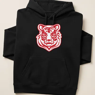 Bold graphic Correggese logo with a fierce tiger head illustration — printed on a unisex hoodie