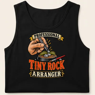 Vintage illustration shirt featuring a hand arranging rocks with tweezers — printed on a tank top