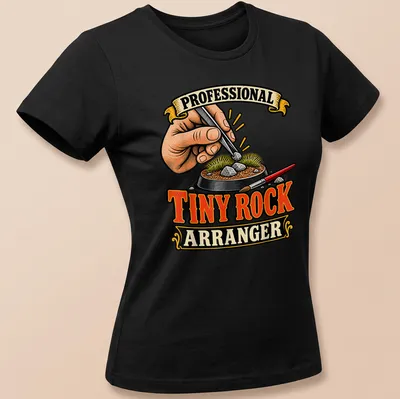 Vintage illustration shirt featuring a hand arranging rocks with tweezers — printed on a women's shirt