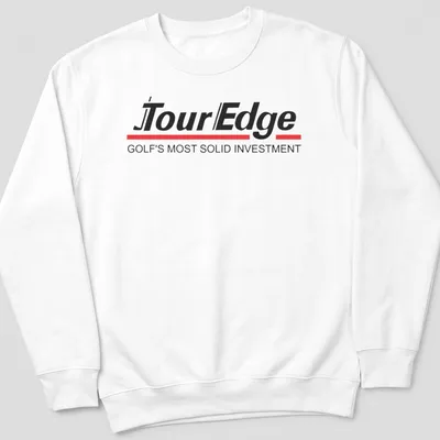 Bold logo print proclaiming TourEdge Golf's most solid investment in black, red, and white — printed on a unisex sweatshirt
