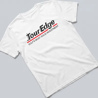 Bold logo print proclaiming TourEdge Golf's most solid investment in black, red, and white