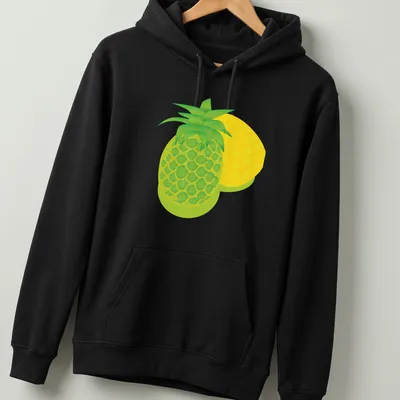 Colorful cartoon print of cheerful tropical pineapples — printed on a unisex hoodie