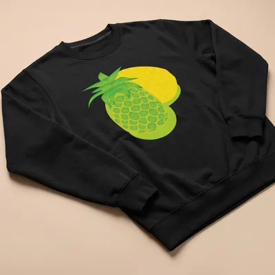 Colorful cartoon print of cheerful tropical pineapples — printed on a unisex sweatshirt