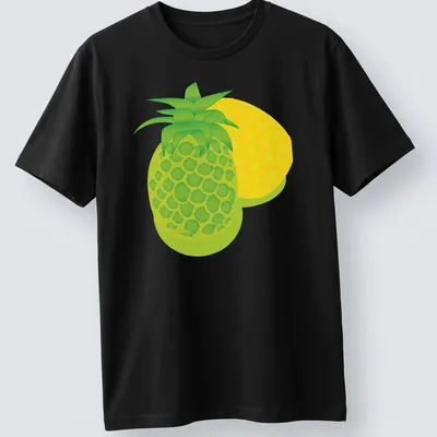 Colorful cartoon print of cheerful tropical pineapples