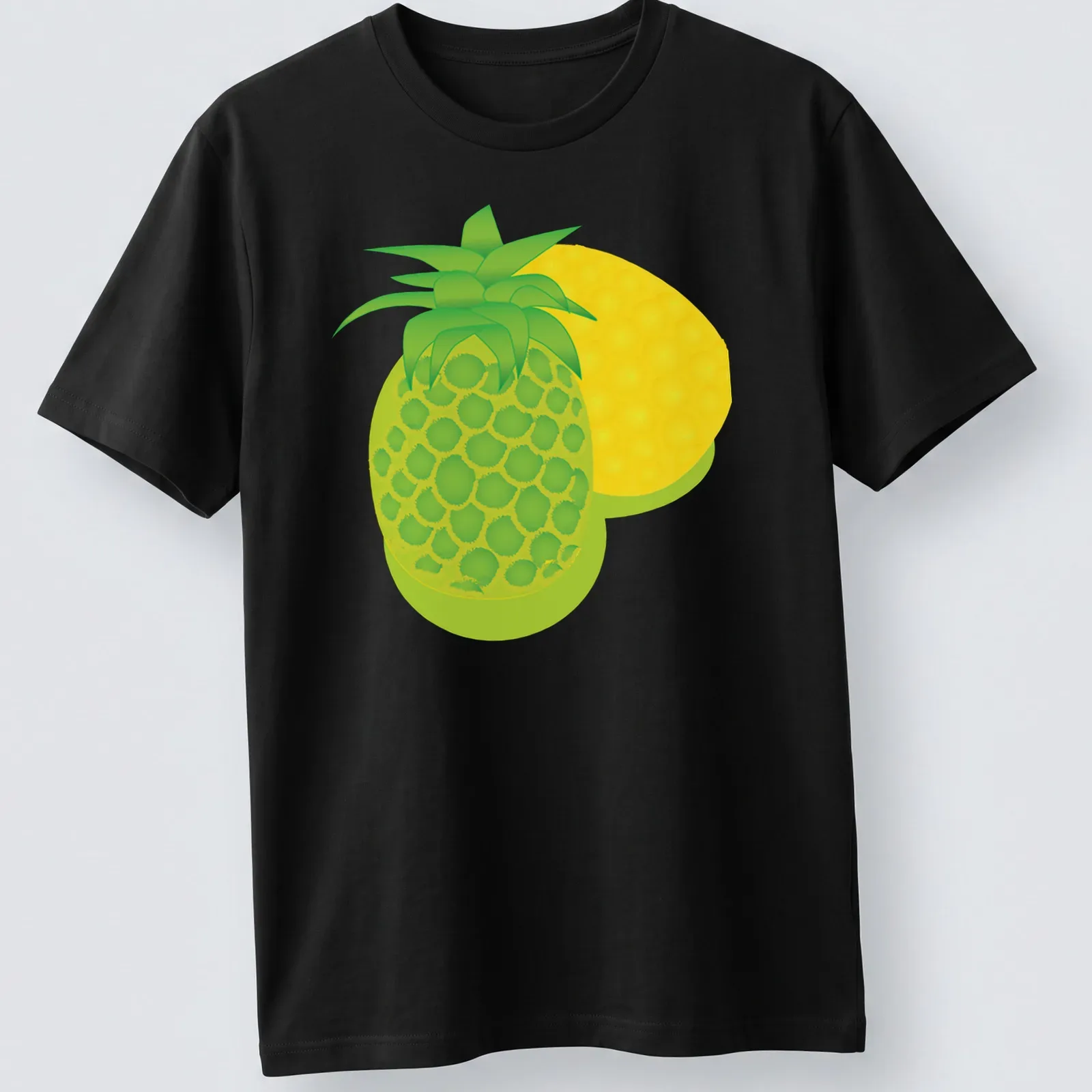 Colorful cartoon print of cheerful tropical pineapples — printed on a unisex t-shirt
