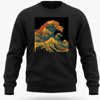 Low poly graphic of a tsunami wave with vibrant geometric colors — printed on a unisex sweatshirt