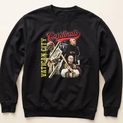 Vintage T-shirt featuring Vatican City Cardinals in red, yellow, black, and white. — printed on a unisex sweatshirt