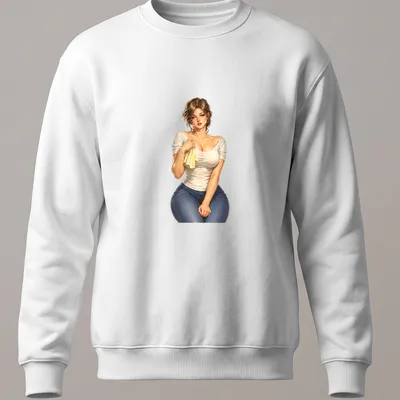 Vintage retro pin-up mechanic in blue jeans, showcasing nostalgic craftsmanship — printed on a unisex sweatshirt