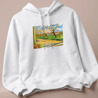 David Hockney's impressionist walnut trees artwork in vivid colors — printed on a unisex hoodie
