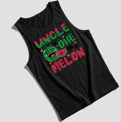 Kawaii watermelon graphic t-shirt with fun text for proud uncles — printed on a tank top