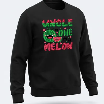 Kawaii watermelon graphic t-shirt with fun text for proud uncles — printed on a unisex sweatshirt