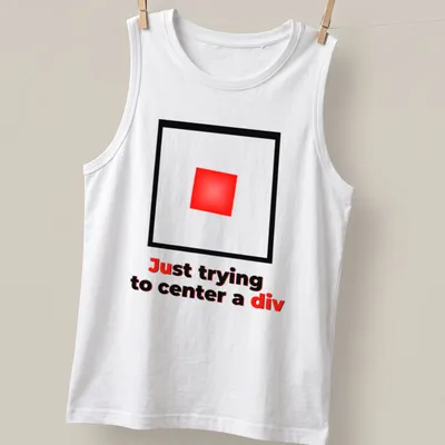 Minimalist tee with a red square and text about web design frustrations — printed on a tank top