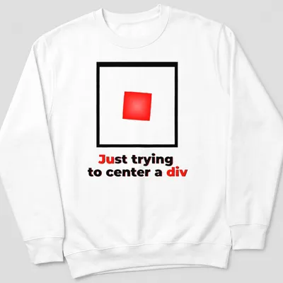 Minimalist tee with a red square and text about web design frustrations — printed on a unisex sweatshirt