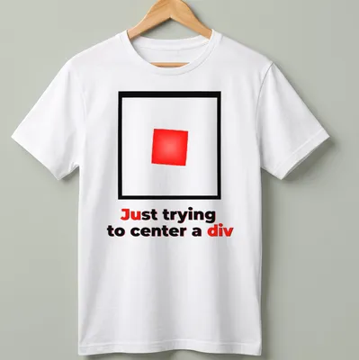 Minimalist tee with a red square and text about web design frustrations — printed on a unisex t-shirt