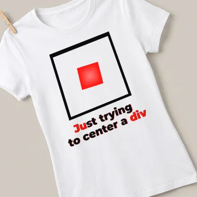 Minimalist tee with a red square and text about web design frustrations — printed on a women's shirt
