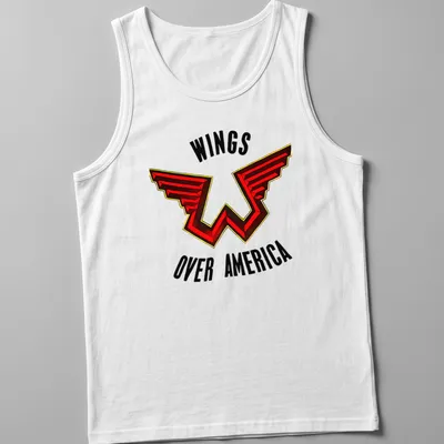 Bold graphic Wings Over America shirt featuring red, black, and yellow colors — printed on a tank top