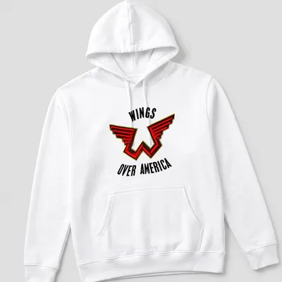 Bold graphic Wings Over America shirt featuring red, black, and yellow colors — printed on a unisex hoodie