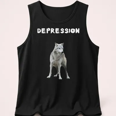 Realistic print of two wolves on a white t-shirt. — printed on a tank top