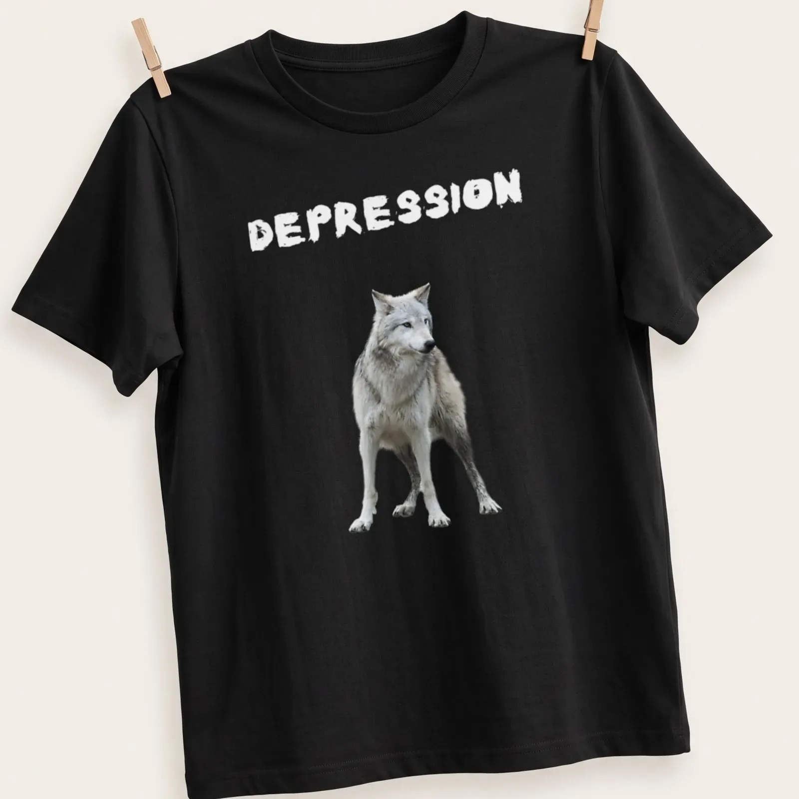 Realistic print of two wolves on a white t-shirt. — printed on a unisex t-shirt