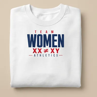 Bold typography on a navy athletic t-shirt celebrating women's sports. — printed on a unisex sweatshirt