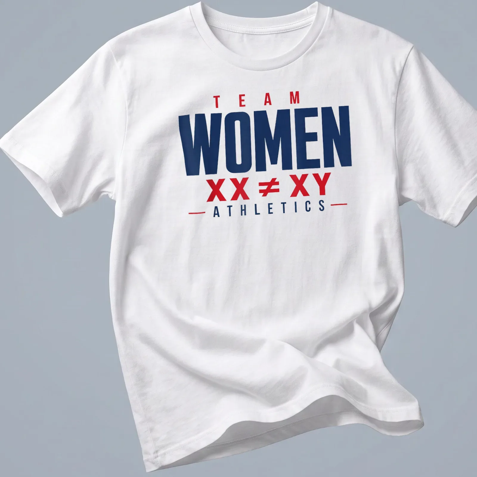 Bold typography on a navy athletic t-shirt celebrating women's sports. — printed on a unisex t-shirt