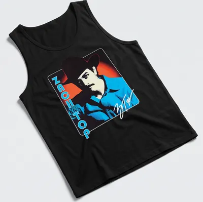 Bold retro cowboy graphic with the phrase Zach Top in blue, red, black, and white — printed on a tank top