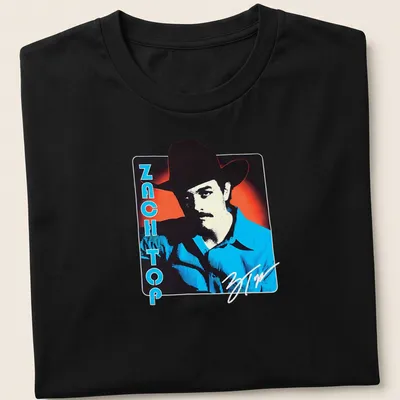 Bold retro cowboy graphic with the phrase Zach Top in blue, red, black, and white